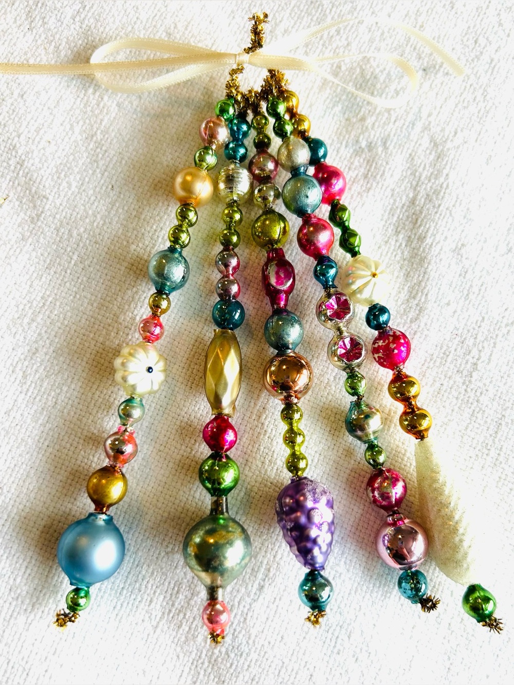 Vintage repurposed mercury glass  bead, icicle holiday Christmas ornaments